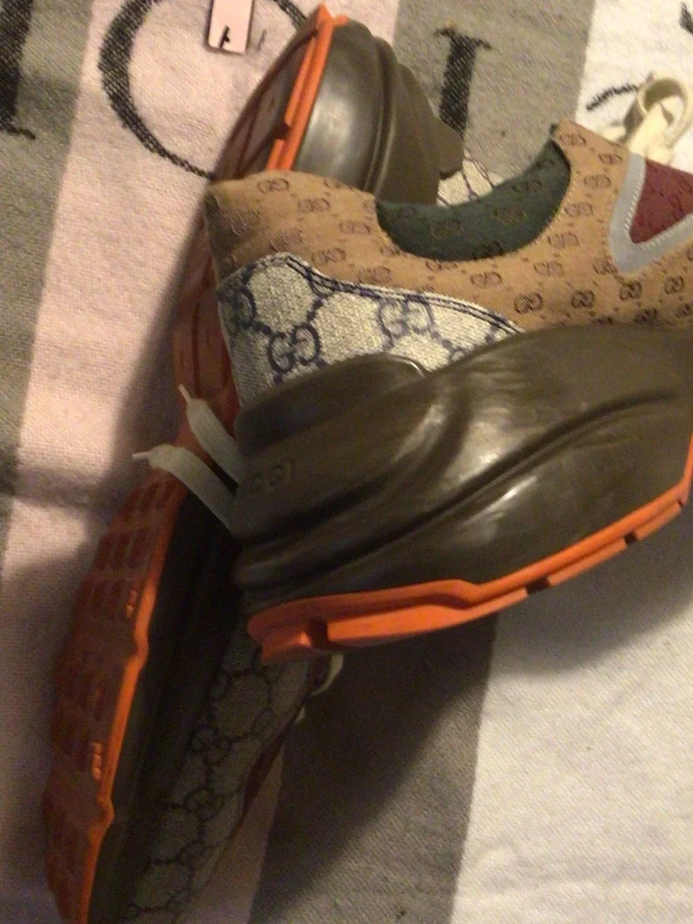 Gucci Burgundy, Beige and Teal Monogram Runner Sneakers